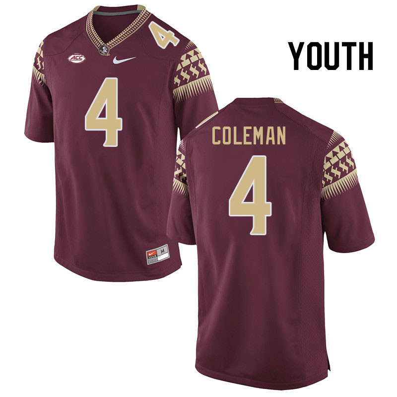 Youth #4 Keon Coleman Florida State Seminoles College Football Jerseys Stitched Sale-Garnet